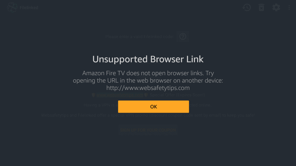 Filelinked tutorials on Fire TV unsupported Browser Link ok
