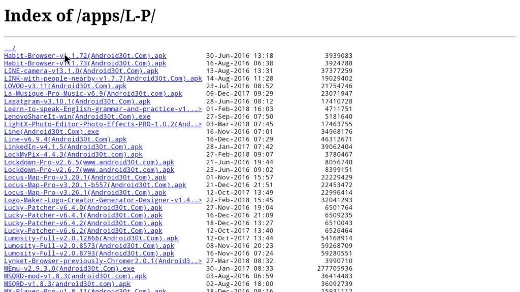 list of index on filepursuit