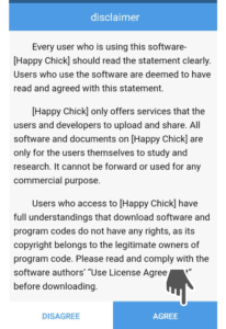 Agree Disclaimer of Happy Chick on Android