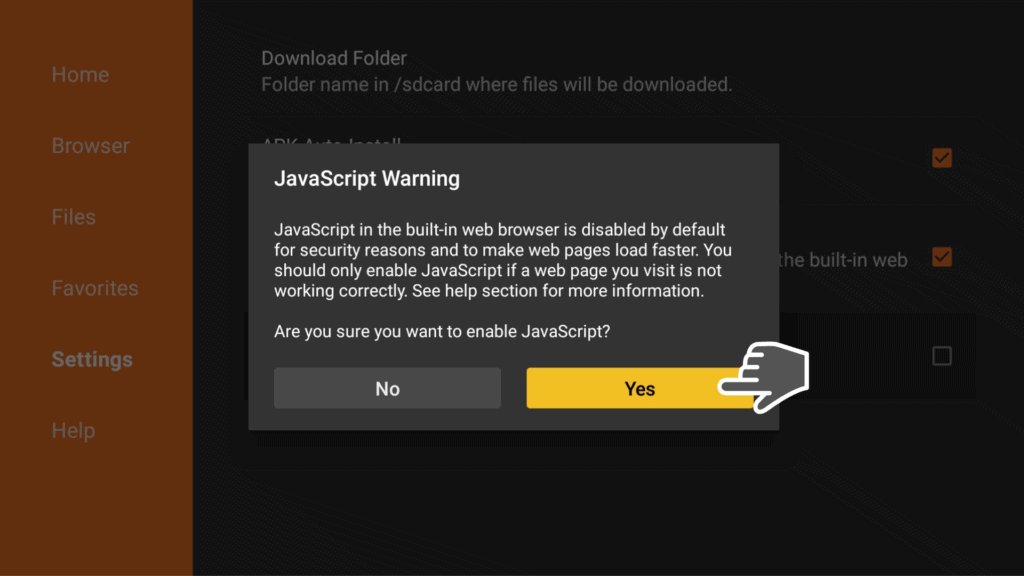 Enable Javascript on Downloader App