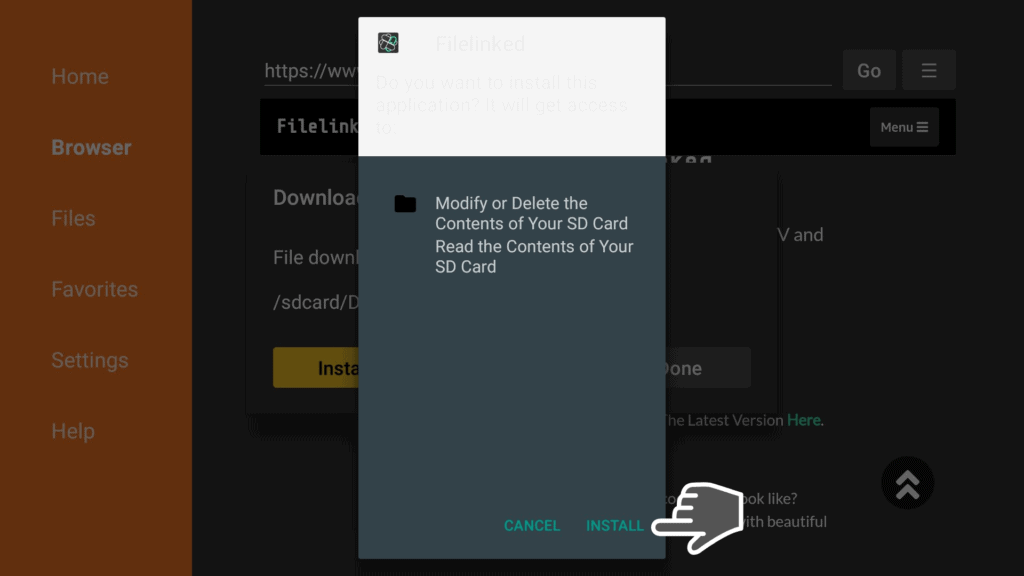 install Filelinked from downloader app