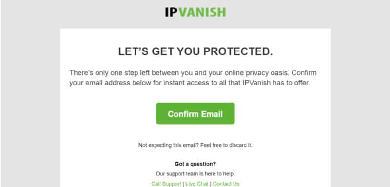 ipvanish confirm email