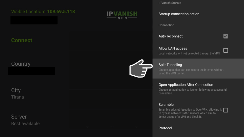 Split tunneling on IPVanish