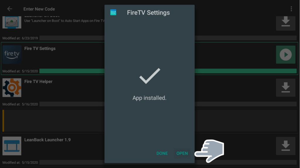 open FireTV Settings app