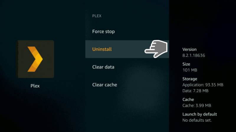 uninstalll Plex app on Firestick