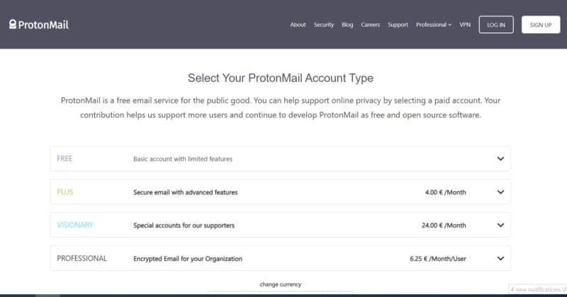 ProtonMail Account Type