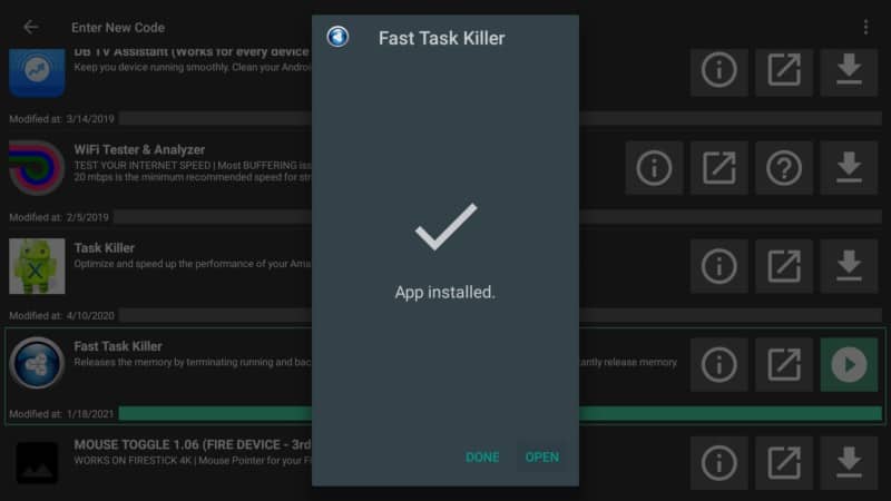 Fast task killer open Firestick