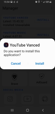 Youtube Vanced Package installer