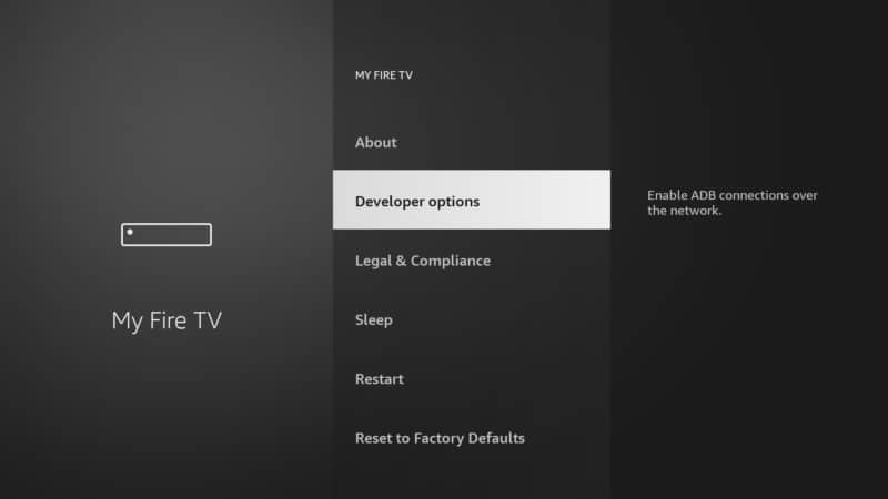 my fire tv developer options
