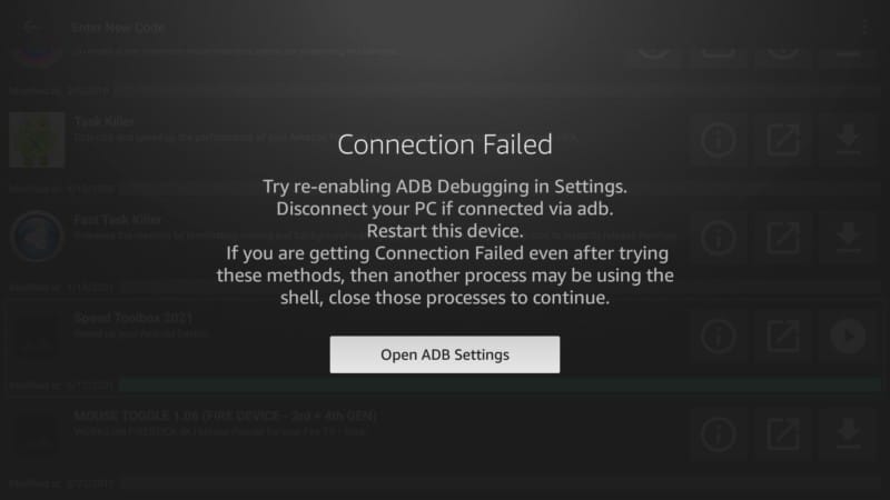 connection failed adb settings