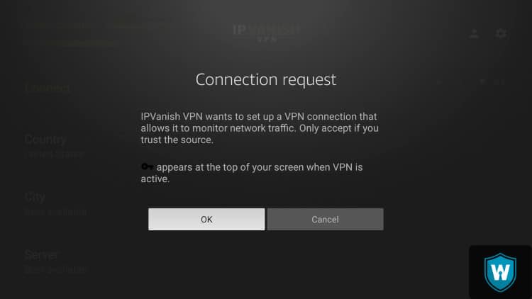 connection request IPVanish