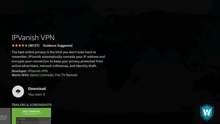 download IPVanish app Amazon Firestick
